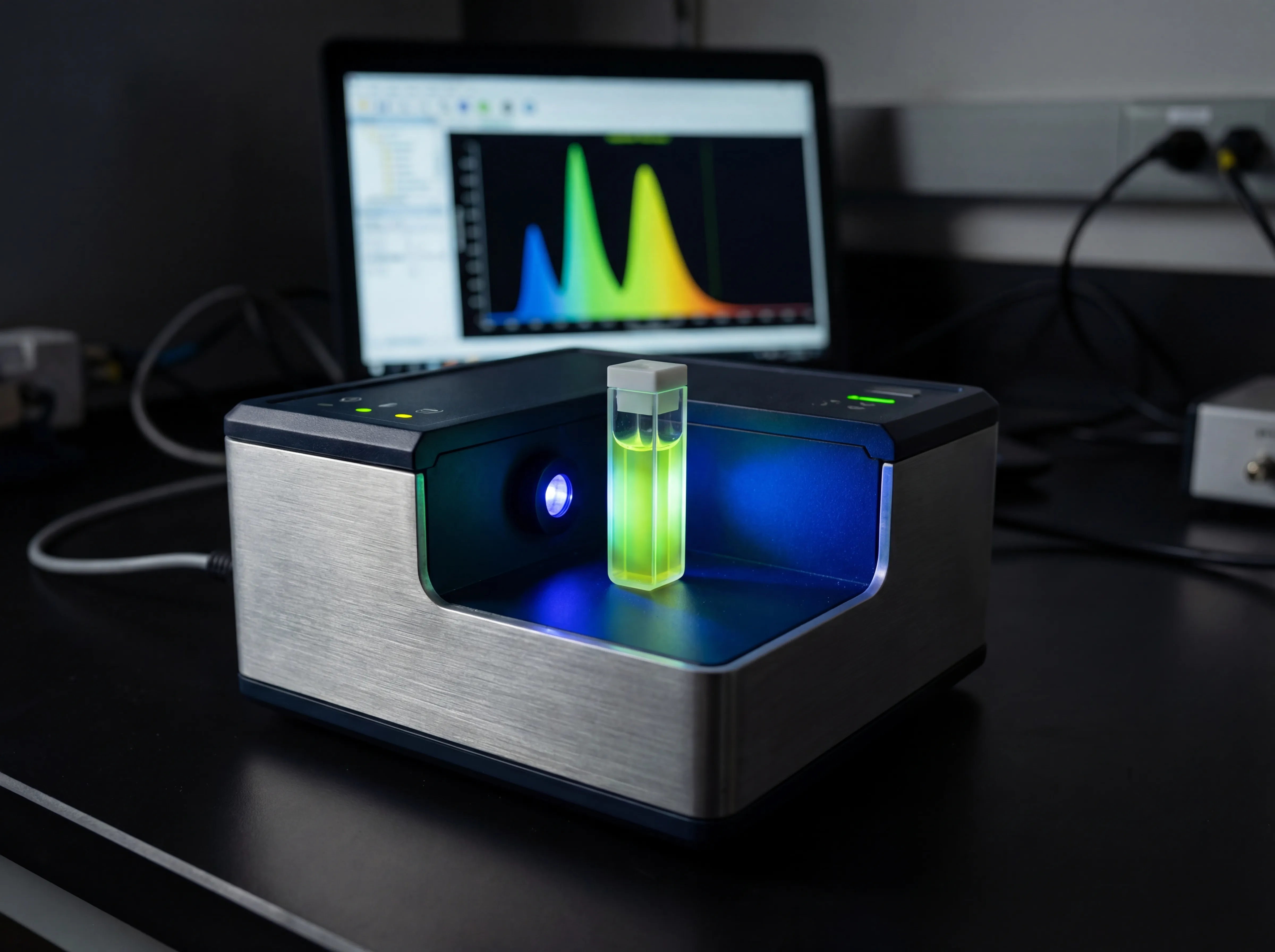 Fluorescence spectroscopy equipment verifying bacterial populations in real-time
